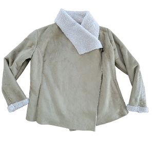 Ecote Jacket Size Medium Faux Suede Faux Sherpa Lined One Button Moto Tan